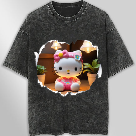 Hello kitty tee shirt - 3D cute funny graphic tees - Unisex wide sleeve style - Lusy Store LLC