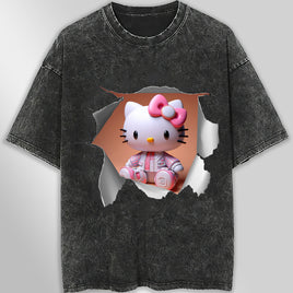 Hello kitty tee shirt - 3D cute funny graphic tees - Unisex wide sleeve style - Lusy Store LLC