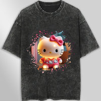 Hello kitty tee shirt - 3D pink cute funny graphic tees - Unisex wide sleeve style - Lusy Store LLC