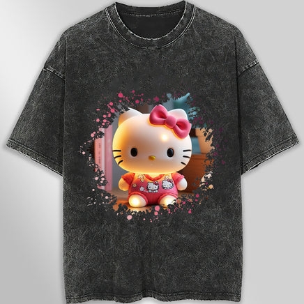 Hello kitty tee shirt - 3D pink cute funny graphic tees - Unisex wide sleeve style - Lusy Store LLC