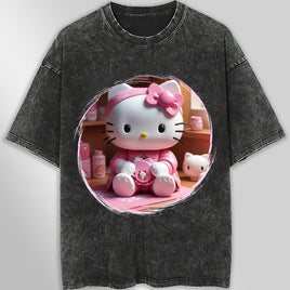 Hello kitty tee shirt - 3D pink cute funny graphic tees - Unisex wide sleeve style - Lusy Store LLC