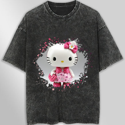 Hello kitty tee shirt - 3D pink cute funny graphic tees - Unisex wide sleeve style - Lusy Store LLC