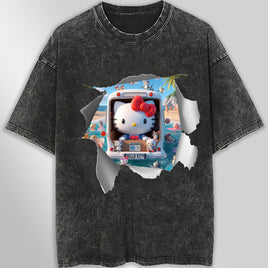 Hello kitty tee shirt - Hello kitty beach funny graphic tees - Unisex wide sleeve style - Lusy Store LLC