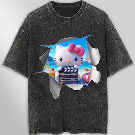 Hello kitty tee shirt - Hello kitty beach funny graphic tees - Unisex wide sleeve style - Lusy Store LLC