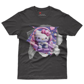 Hello kitty tee shirt - Hello kitty gamer cute funny graphic tees - Unisex novelty cotton t shirt - Lusy Store LLC