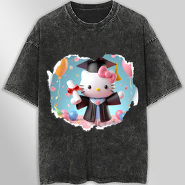 Hello kitty tee shirt - Hello kitty graduation cute funny graphic tees - Unisex wide sleeve style - Lusy Store LLC