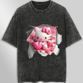 Hello kitty tee shirt - Hello Kitty with a heart funny graphic tees - Unisex wide sleeve style - Lusy Store LLC