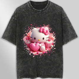 Hello kitty tee shirt - Hello Kitty with heart cute graphic tees - Unisex wide sleeve style - Lusy Store LLC