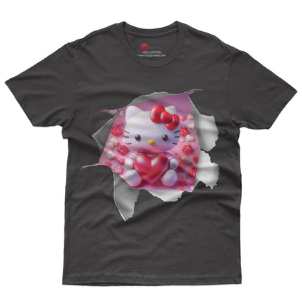 Hello kitty tee shirt - Hello Kitty with heart funny graphic tees - Unisex novelty cotton t shirt - Lusy Store LLC