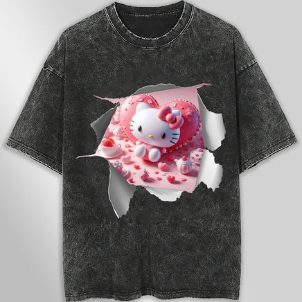 Hello kitty tee shirt - Hello Kitty with heart funny graphic tees - Unisex wide sleeve style - Lusy Store LLC