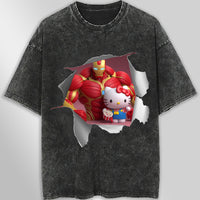 Hello kitty tee shirt - Ironman Hello Kitty funny graphic tees - Unisex wide sleeve style - Lusy Store LLC