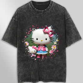 Hello kitty tee shirt - Spring cute funny graphic tees - Unisex wide sleeve style - Lusy Store LLC