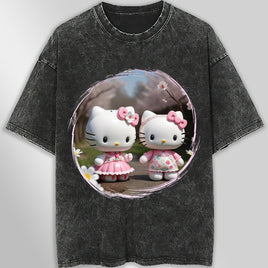 Hello kitty tee shirt - Spring cute funny graphic tees - Unisex wide sleeve style - Lusy Store LLC