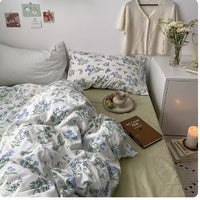 Korean Style Retro Small Floral 4 - Piece Cotton Bedding Set - Lusy Store LLC