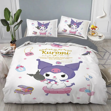 Kuromi Bedding Set Kids Cartoon Cute Duvet Cover Bed Set Gift Decoration - Lusy Store LLC