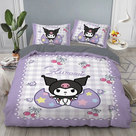 Kuromi Bedding Set Kids Cartoon Cute Duvet Cover Bed Set Gift Decoration - Lusy Store LLC