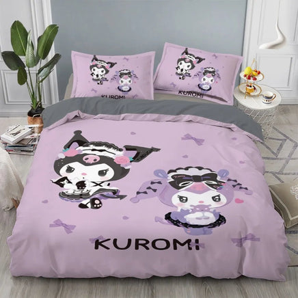 Kuromi Bedding Set Kids Cartoon Cute Duvet Cover Bed Set Gift Decoration - Lusy Store LLC