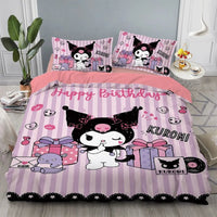 Kuromi Bedding Set Kids Cartoon Cute Duvet Cover Bed Set Gift Decoration - Lusy Store LLC