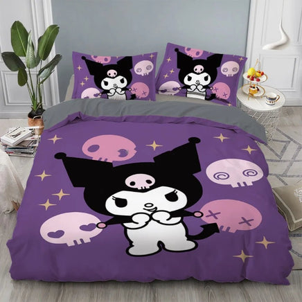 Kuromi Bedding Set Kids Cartoon Cute Duvet Cover Bed Set Gift Decoration - Lusy Store LLC