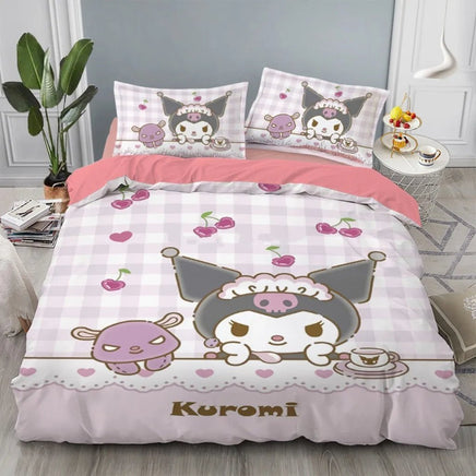 Kuromi Bedding Set Kids Cartoon Cute Duvet Cover Bed Set Gift Decoration - Lusy Store LLC