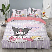 Kuromi Bedding Set Kids Cartoon Cute Duvet Cover Bed Set Gift Decoration - Lusy Store LLC