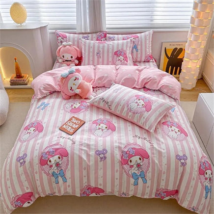 Kuromi Duvet Cover Pillowcase Bedding Set Kawaii My Melody Cinnamoroll Cute Beauty Cartoon Room Decor - Lusy Store LLC