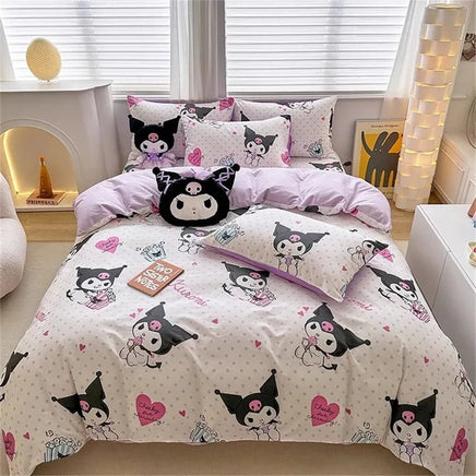 Kuromi Duvet Cover Pillowcase Bedding Set Kawaii My Melody Cinnamoroll Cute Beauty Cartoon Room Decor - Lusy Store LLC