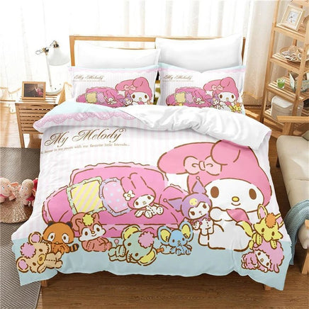 Kuromi Hello Kitty Duvet Cover Bedding Set Single Double Size Various Designs Gift Boys Girls Room Decor - Lusy Store LLC