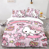 Kuromi Hello Kitty Duvet Cover Bedding Set Single Double Size Various Designs Gift Boys Girls Room Decor - Lusy Store LLC