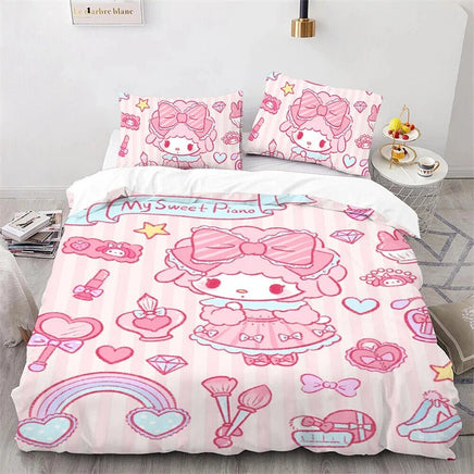 Kuromi Hello Kitty Duvet Cover Bedding Set Single Double Size Various Designs Gift Boys Girls Room Decor - Lusy Store LLC