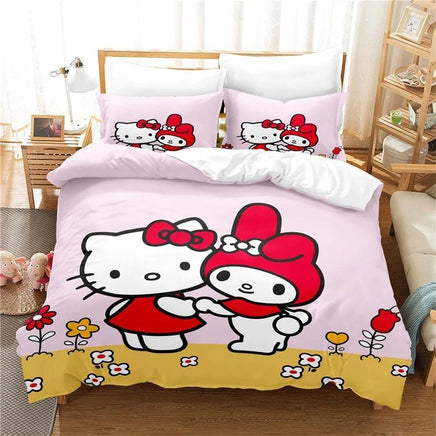 Kuromi Hello Kitty Duvet Cover Bedding Set Single Double Size Various Designs Gift Boys Girls Room Decor - Lusy Store LLC