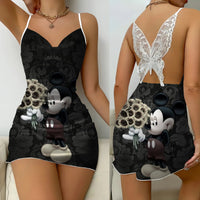 Lace Dress Pajama Skirt Fashion Minnie Mouse Mickey Bowknot Satin Surface Womens Party - Lusy Store LLC