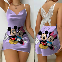 Lace Dress Pajama Skirt Fashion Minnie Mouse Mickey Bowknot Satin Surface Womens Party - Lusy Store LLC