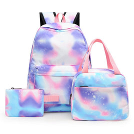 Lightweight Waterproof Backpack for Primary School Students - Girl Starry Sky Graffiti Printing (Three - piece Set) - Lusy Store LLC