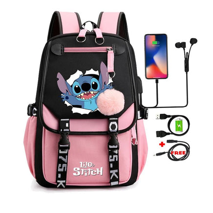 Lilo & Stitch Canvas Backpack for Girls - Anime School Bag with Laptop Compartment - Lusy Store LLC