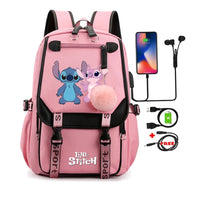 Lilo & Stitch Canvas Backpack for Girls - Anime School Bag with Laptop Compartment - Lusy Store LLC