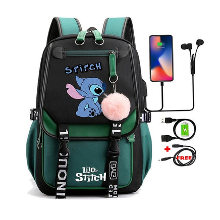 Lilo & Stitch Canvas Backpack for Girls - Anime School Bag with Laptop Compartment - Lusy Store LLC