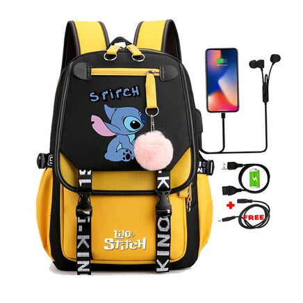 Lilo & Stitch Canvas Backpack for Girls - Anime School Bag with Laptop Compartment - Lusy Store LLC