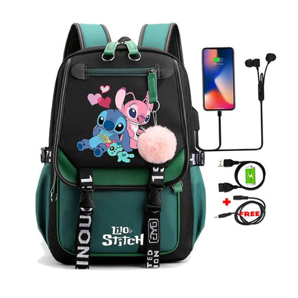 Lilo & Stitch Canvas Backpack for Girls - Anime School Bag with Laptop Compartment - Lusy Store LLC