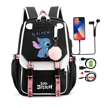 Lilo & Stitch Canvas Backpack for Girls - Anime School Bag with Laptop Compartment - Lusy Store LLC