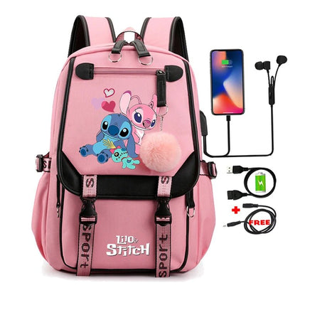 Lilo & Stitch Canvas Backpack for Girls - Anime School Bag with Laptop Compartment - Lusy Store LLC