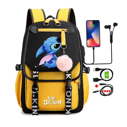 Lilo & Stitch Canvas Backpack for Girls - Anime School Bag with Laptop Compartment - Lusy Store LLC