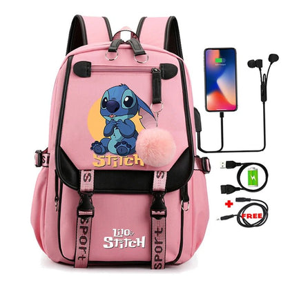 Lilo & Stitch Canvas Backpack for Girls - Anime School Bag with Laptop Compartment - Lusy Store LLC