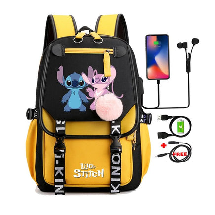 Lilo & Stitch Canvas Backpack for Girls - Anime School Bag with Laptop Compartment - Lusy Store LLC