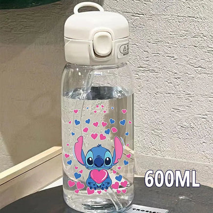 Lilo & Stitch Straw Bottles - 600/400ML Transparent Portable Anti - Drop Water Bottle for Kids - Lusy Store LLC