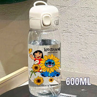 Lilo & Stitch Straw Bottles - 600/400ML Transparent Portable Anti - Drop Water Bottle for Kids - Lusy Store LLC