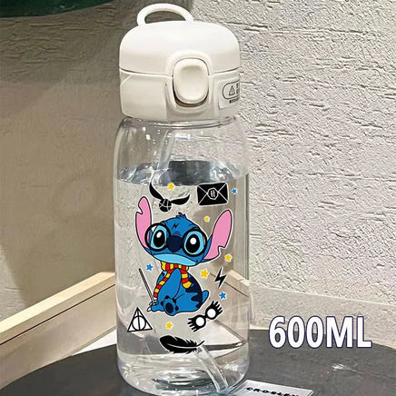 Lilo & Stitch Straw Bottles - 600/400ML Transparent Portable Anti - Drop Water Bottle for Kids - Lusy Store LLC