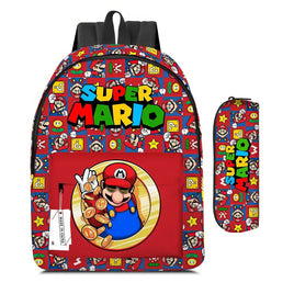 Mario Backpack 2pcs/set School Bag Cartoon Pencil Case Elementary and Middle School - Lusy Store LLC