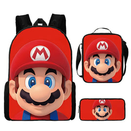 Mario Backpack 3pcs Boys Girls Brothers Mario Primary and Middle School Schoolbag - Lusy Store LLC