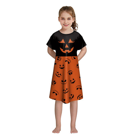 Maximize your child's Halloween fun with this Girls' Short - sleeved Funny Digital Printed Dress - Lusy Store LLC